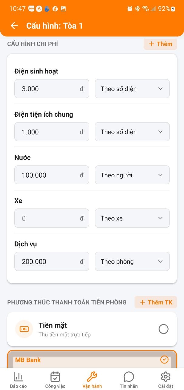 Cấu hình chi phí